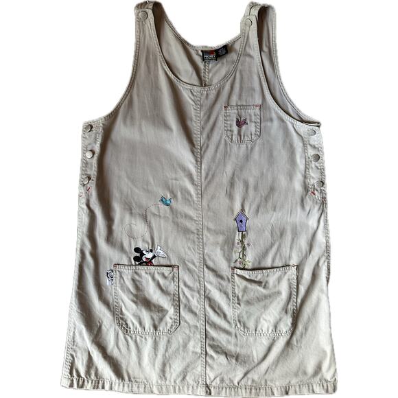 Vintage Mickey Mouse Unlimited Jerry Leigh Khaki Overall Dress Large Embroidered - Picture 1 of 4